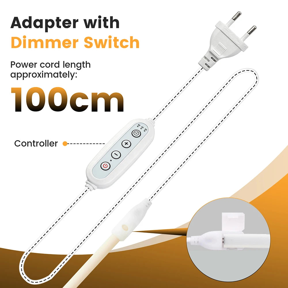Dimmable 220V COB LED Neon Strip Light 4key Controller EU Plug Flex Tube 3000K 4000K 6000K for Staircase Bar Counter Lighting