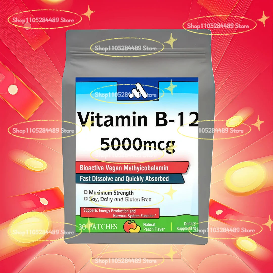 Vitamin B12 5000mcg Transdermal Patches, W/Vitamins B2, B6 - Supports Energy Production, Brain Function & Metabolism 30 Patches