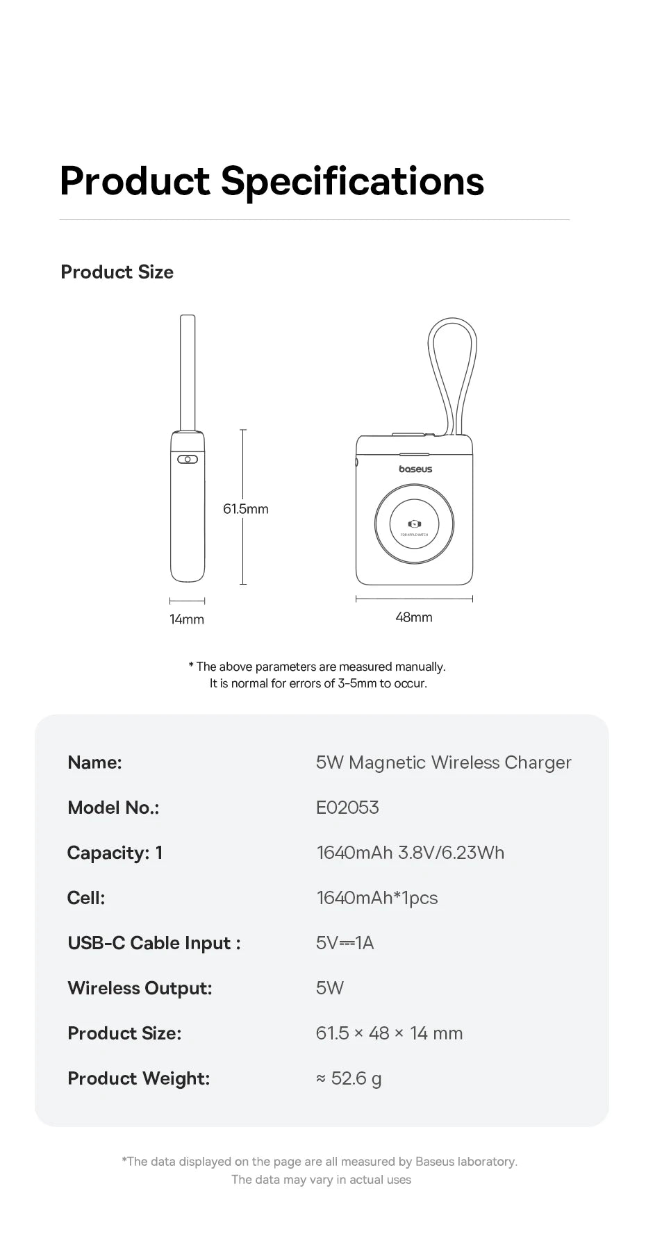 Baseus 5W Magnetic Wireless Charger For Apple Watch USB-C Built-in Cable For Apple Watch S1-S10 SE SE2 Ultra2