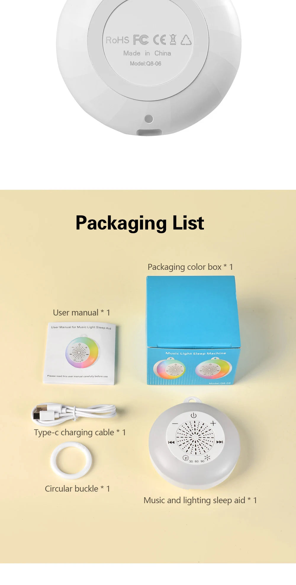 Baby Sleep White Noise Machine USB Rechargeable Timed Shutdown Sleep Machine Baby Sound Player Night Light Timer Noise Player