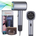 Grey Hatteker 3200W professional hair dryer with nozzle attachment, 6-level heat settings, and fast-drying technology.