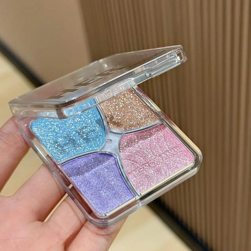 Tidesmit Herorange floral four-grid palette texture close-up featuring matte blush highlighter and eyeshadow