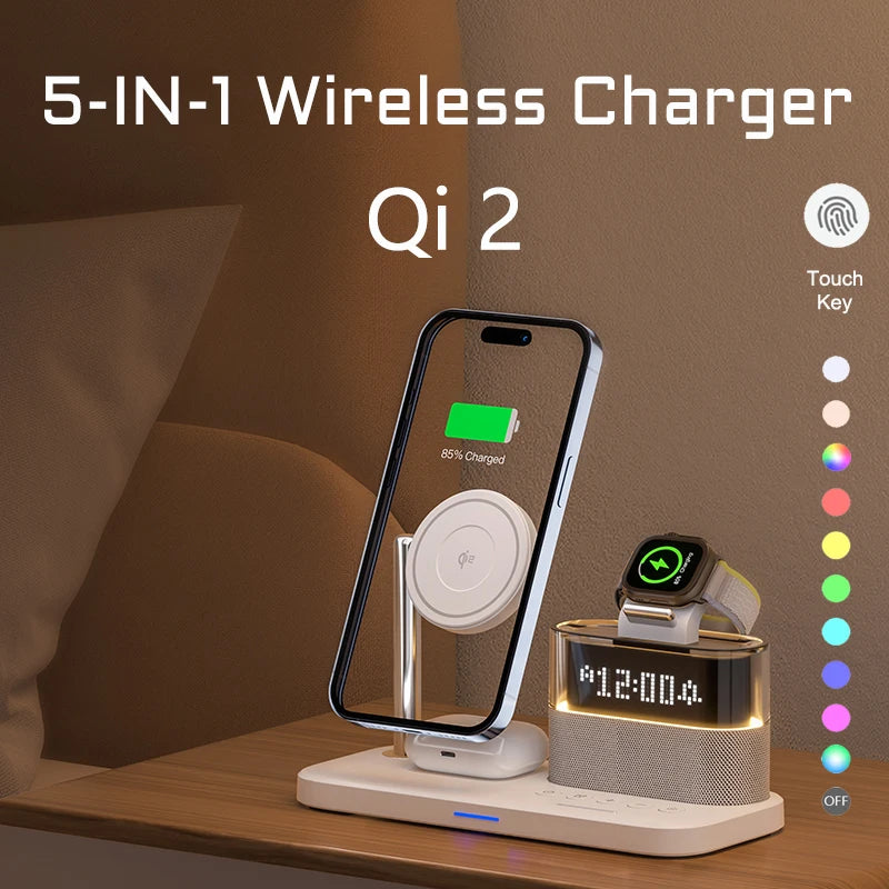 Qi2 Wireless Charger with Alarm Clock & RGB Light - Tidesmit Tidesmit