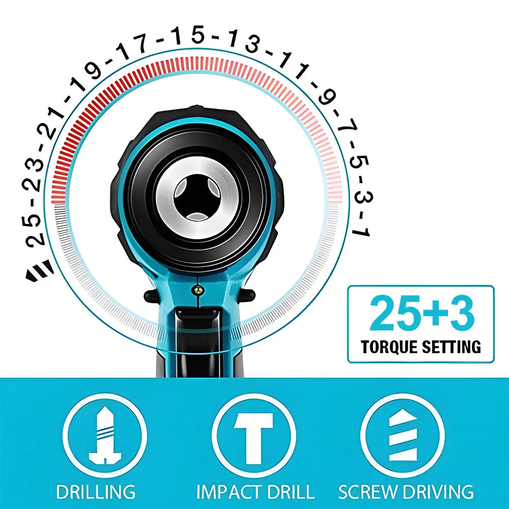 Podofo 10mm Cordless Impact Hammer Drill Drill Driver Stepless Speed High Torque Handheld Rechargeable Power Drill For Wood Metal Drilling Screw Driving Home Repair Power Tool