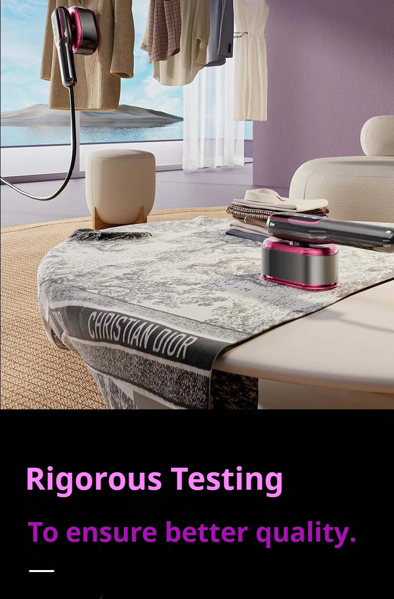 Tidesmit portable handheld steam iron showing compact design and multi-functional nozzle for garment steaming
