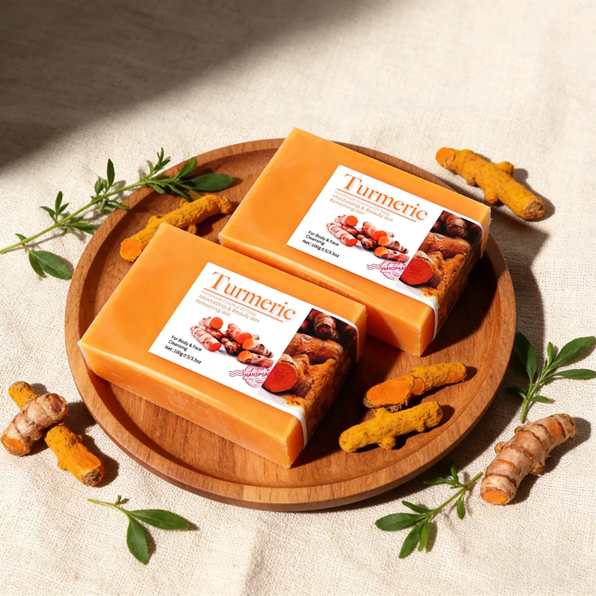 2Pcs 100% Natural Organic Tumeric Skin Whitening Anti Acne Handmade Skin Care Face Body Turmeric Bar Soap