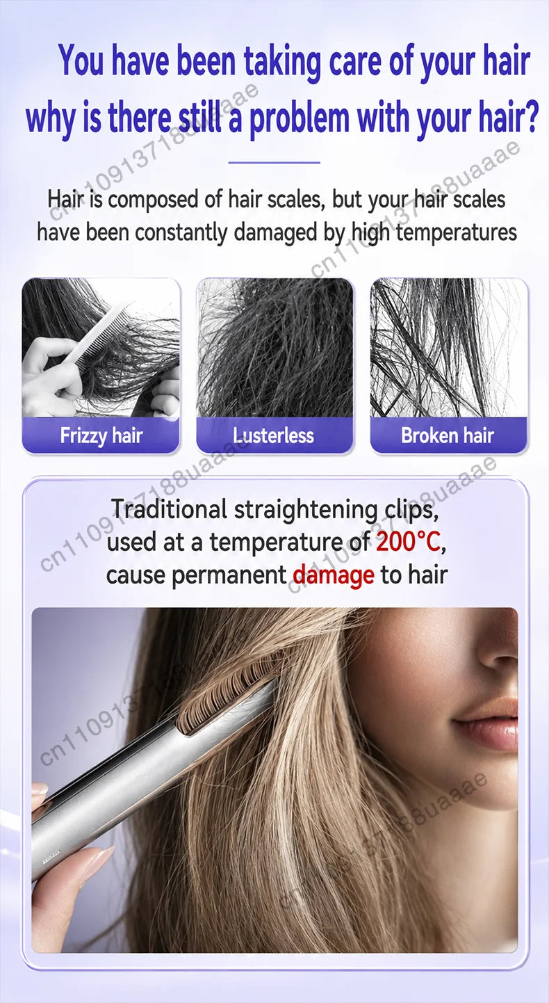 Silver 2-in-1 negative ion hair straightener and dryer for smooth, damage-free styling on wet or dry hair.