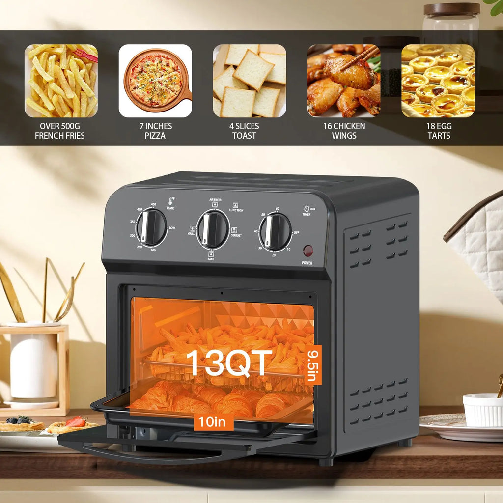 Family Size Air Fryer Toaster Oven Combo,13QT,360° Hot Air Circulation for Healthy Oil-Free Cooking, Multifunctional Convection Contertop Oven, Adjustable Time & Temp Control
