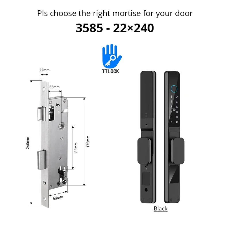 Slim 3.5cm Waterproof Aluminum Smart Door Lock with TTLock Bluetooth Fingerprint Password IC Card APP Control for Sliding Doors