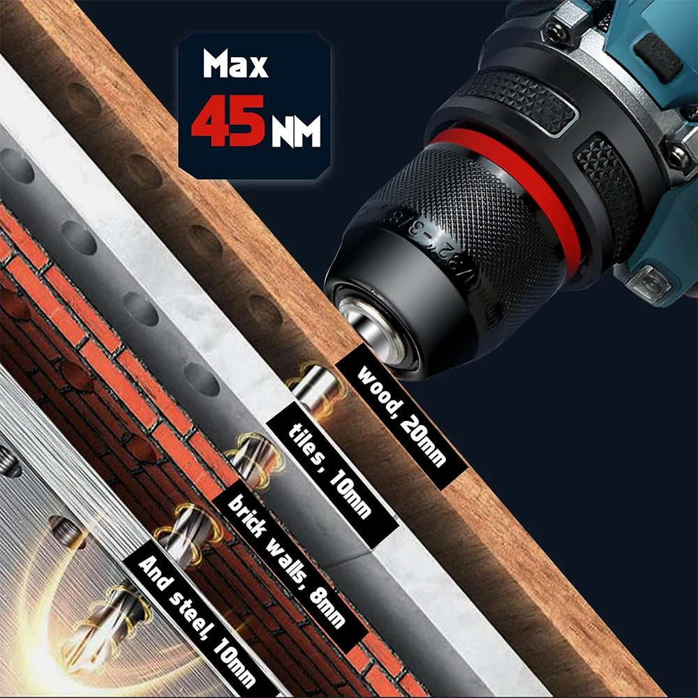 Podofo Household Multifunctional Cordless Power Drill Bare Unit, Portable Electric Screwdriver Driver With 21 Position Clutch Torque Adjustment, LED Light Compact Lightweight DIY Tool For Wood Plastic Ceramic Metal Drilling &