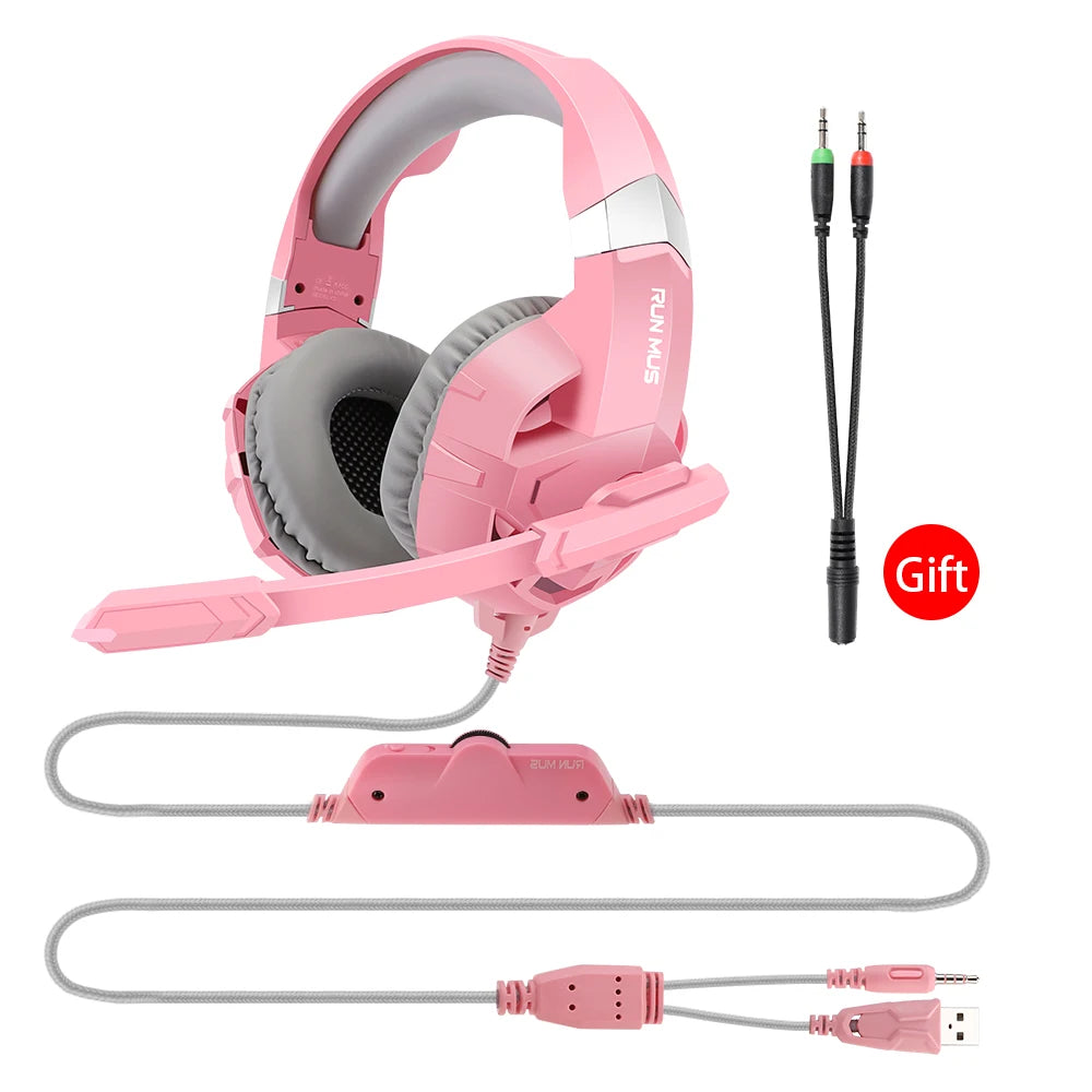 Wired Gaming Headphones with Mic - Over-Ear Noise-Cancelling Headset Pink Tidesmit