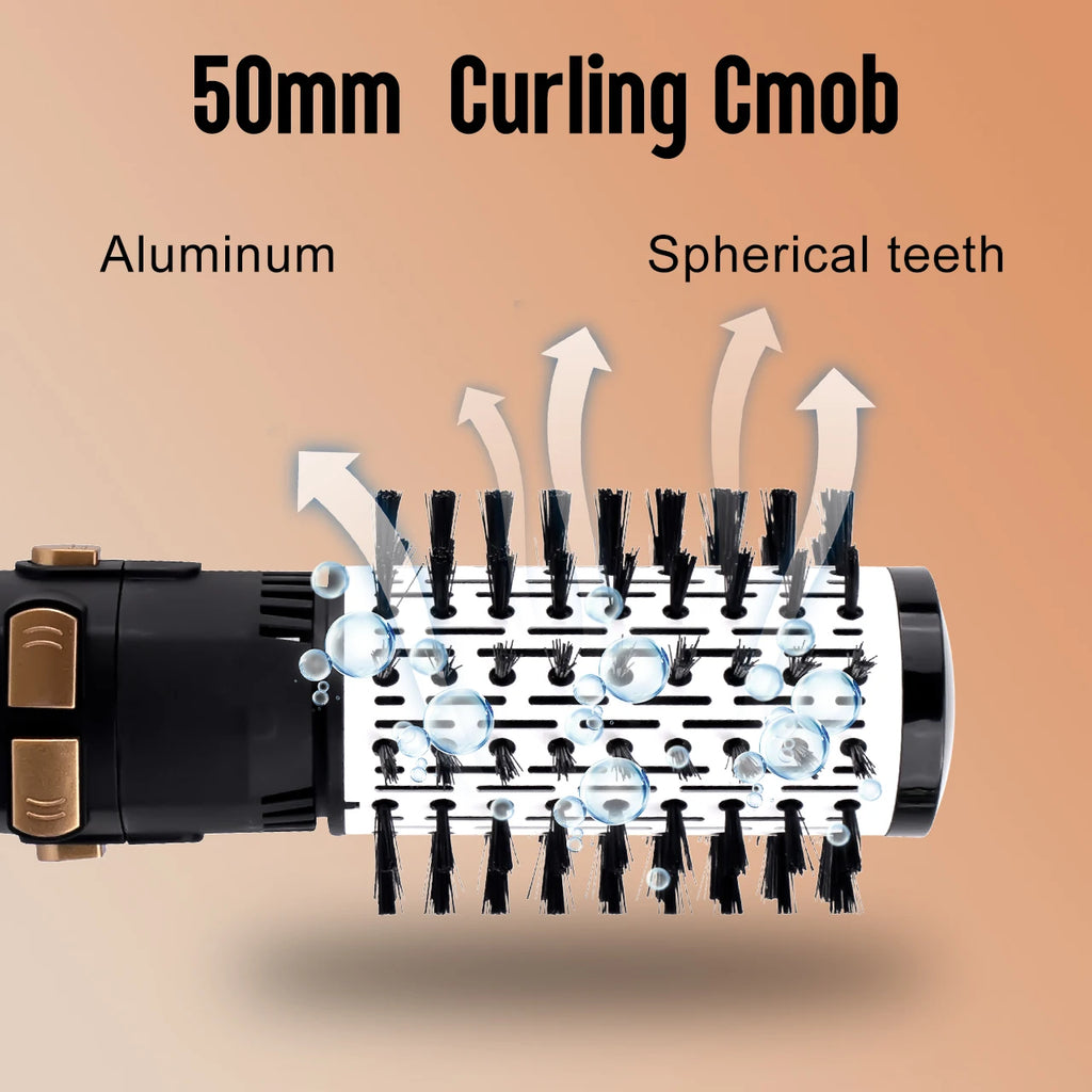Hatteker 50mm aluminum hot air curling brush attachment with spherical teeth for professional hair styling.