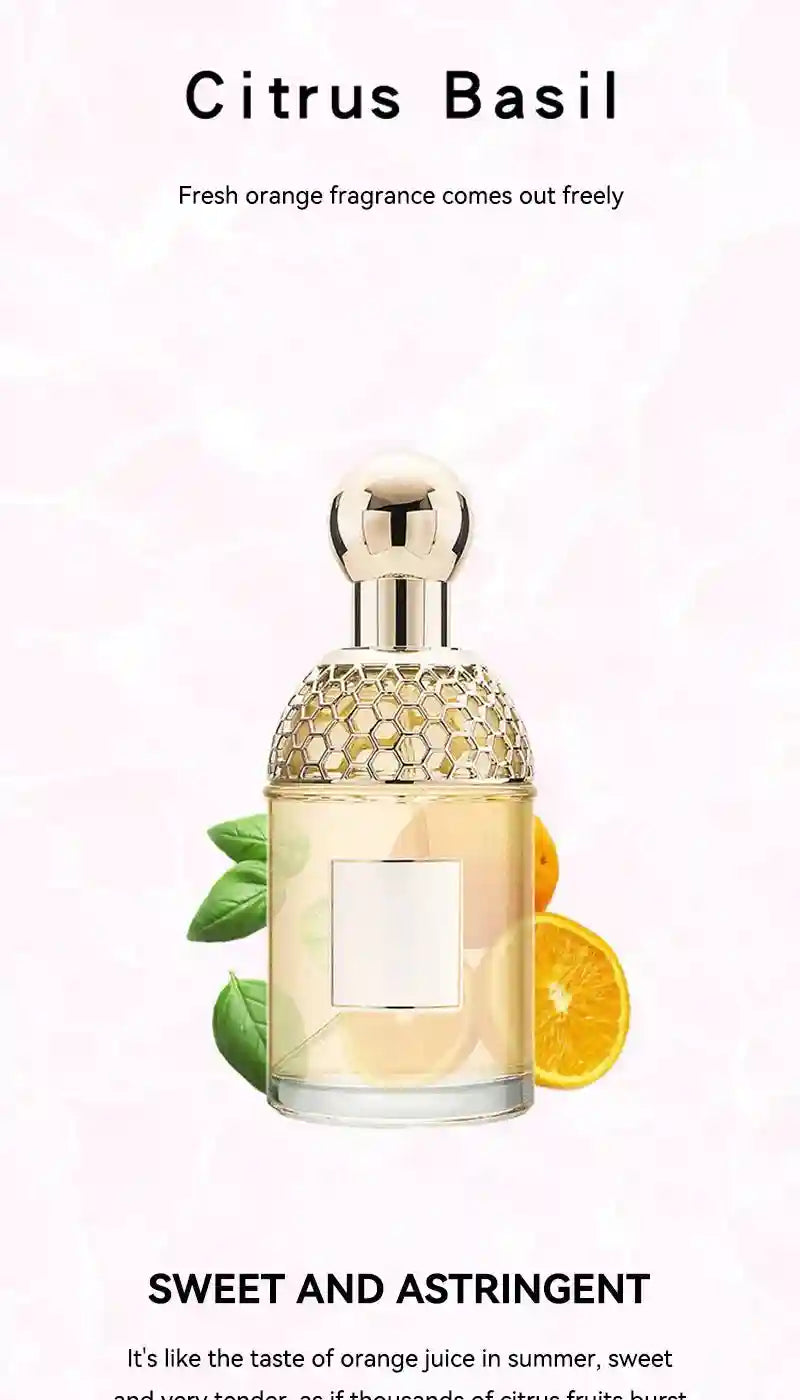 Flora Water Citrus Basil women's EDT, 100ml. Fresh orange floral fragrance in a gold honeycomb cap glass bottle.