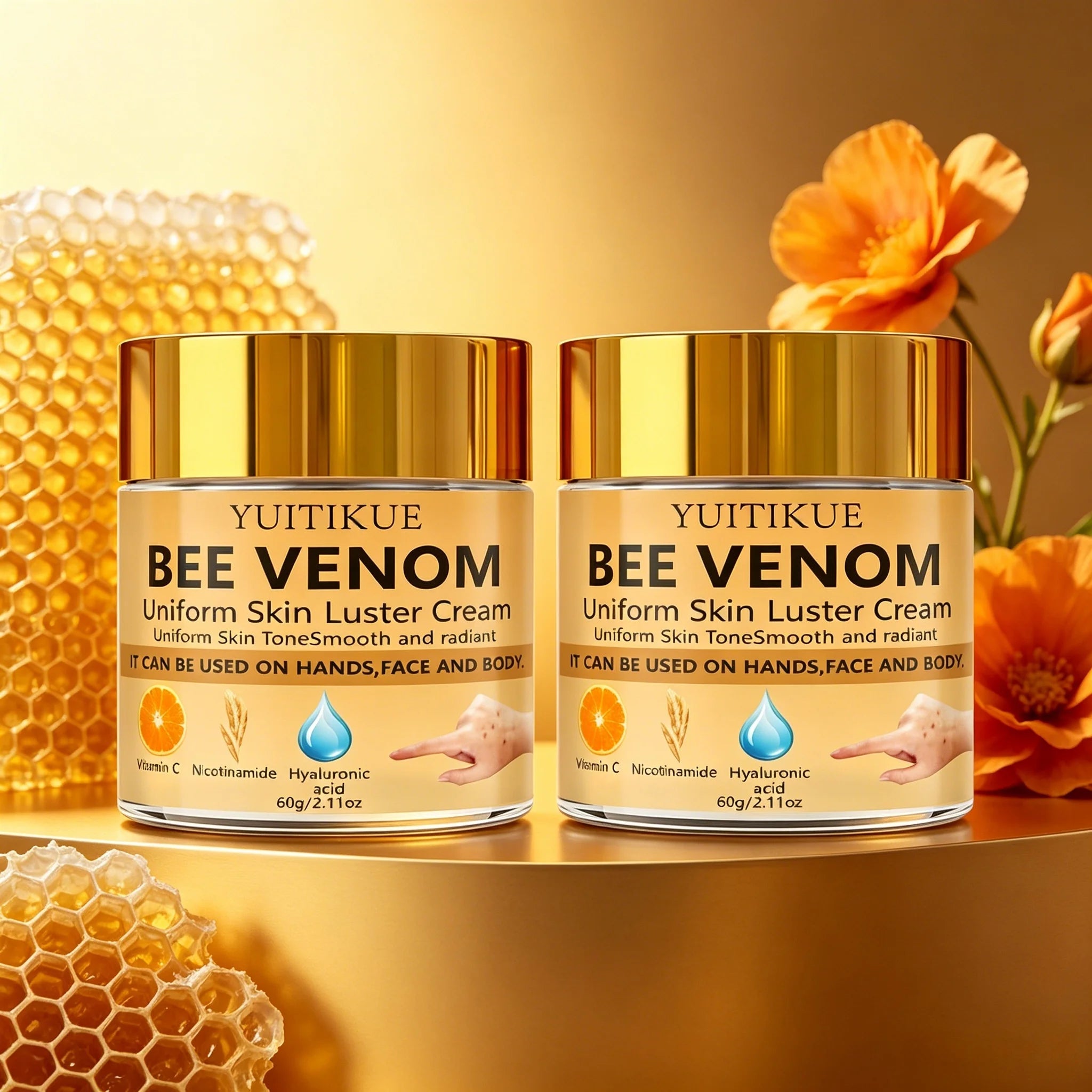 Nicotinamide Vitamin C Hyaluronic Acid Bee Venom Cream 60g Hydrating Smooth Bright Even Skin Tone Multi-use Face Body Lotion