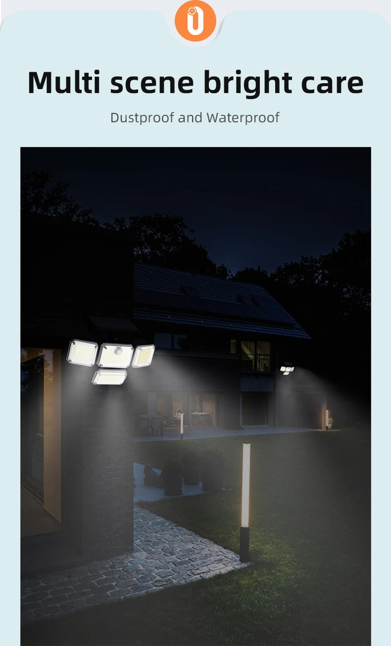 FAMCDC Solar Light 333LED IP65 Waterproof Outdoor Indoor Solar Garden Lamp With Adjustable Head Wide Lighting Angle With 3 Mode