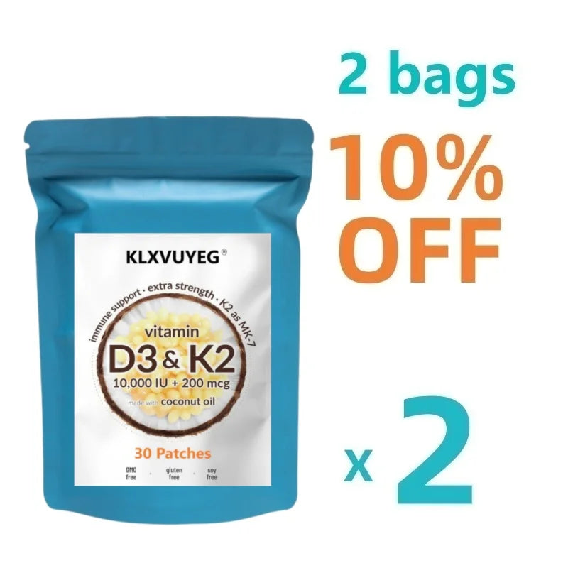 ﻿Vitamin D3 10000 iu Plus K2 | 2 in 1 Vitamins D & K Complex | Supports Calcium Absorption, Bone, Immune, & Heart Health, 30pcs