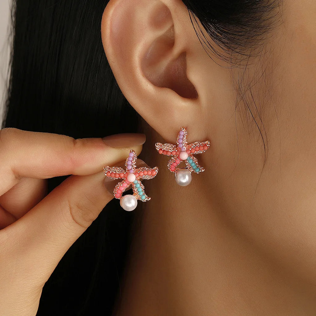 Punk Metal Starfish Stud Earrings for Women Fashion Gold Color Star Geometric Temperament Earrings Summer Jewelry Gift