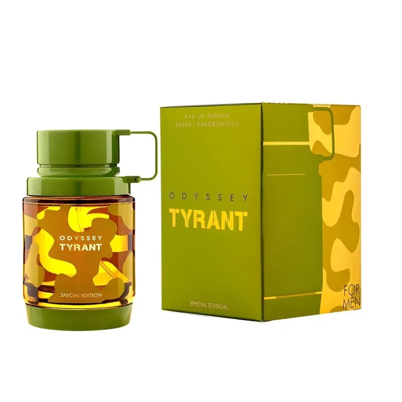 Armaf Odyssey Tyrant, woody EDP for men. Unique green camo grenade-shaped bottle with box. Long-lasting men's fragrance.