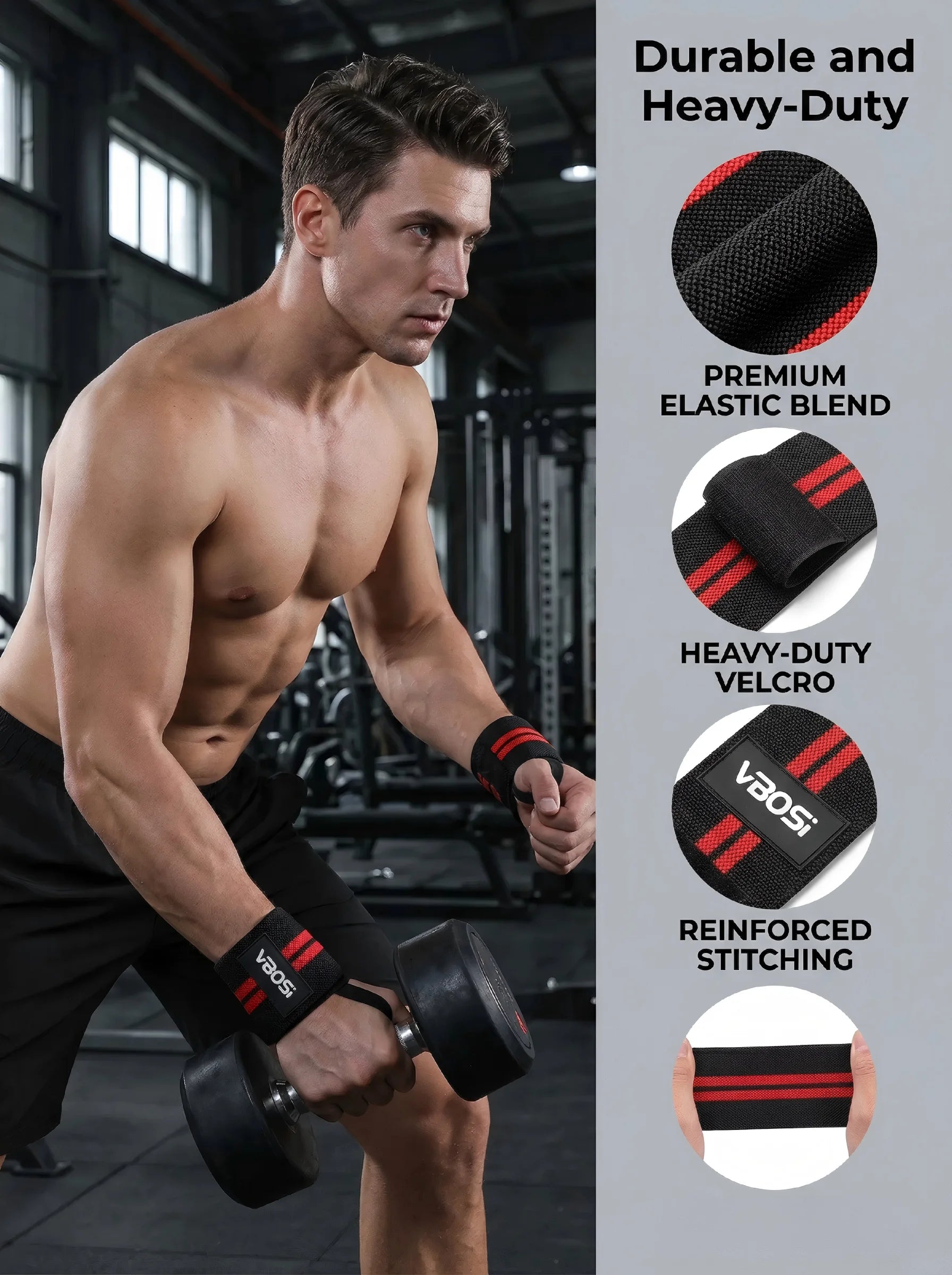 VBOSi Wrist Wraps Wrist Support Brace - Extra Strength Weight Lifting Wristband Bandage Straps for Fitness Gym Training