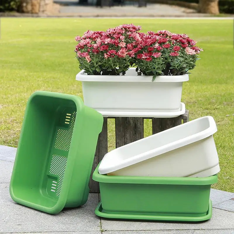 textureVegetable Planters Plastic Set with Tray Rectangular Flowerpots for Indoor Balcony Use DIY Home Gardening