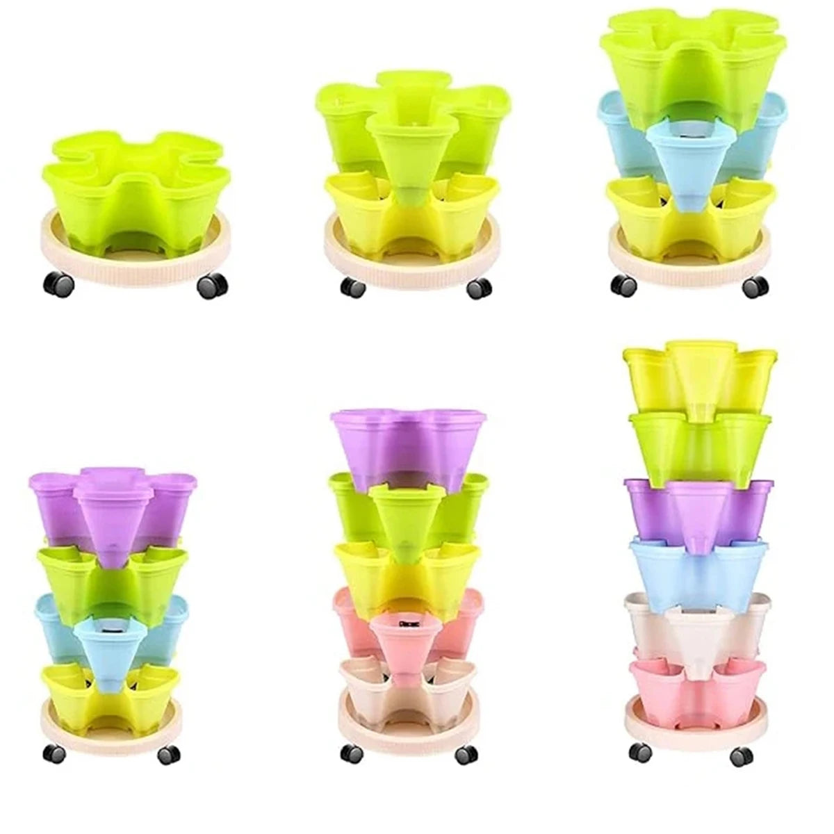 Multi-Color Stackable Flower Pot Movable 3-Petal 4-Petal Strawberry Herbs Vertical Pot Three-Dimensional Planting Container 2Pcs