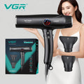 VGR V-469 professional black hair dryer with BLDC motor, digital LED display, and two attachments for salon styling.