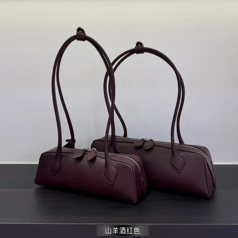 2026 high-quality genuine leather sausage bag, high-end customized high silk gloss leather handbag, women's shoulder bag
