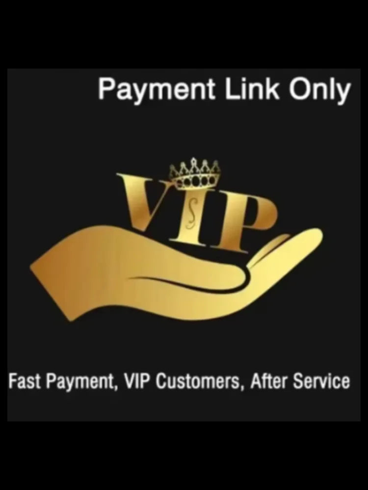 Gold text reading VIP with a crown icon sitting in a gold hand silhouette on a black background for payment processing.