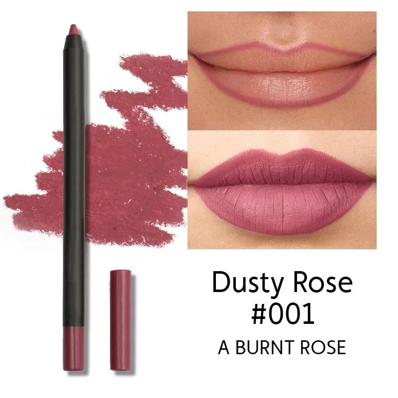 Dusty Rose matte lip liner pencil in a smooth, waterproof formula for long-lasting, non-stick lip makeup application.