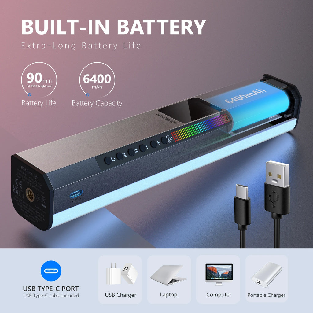 RGB LED Video Light Stick - Handheld Magnetic Wand for Content Creators Tidesmit