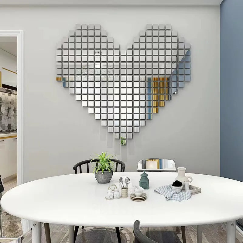 100pcs DIY Mosaic Mirror Wall Stickers Self Adhesive 3D Acrylic Square Wall Decals Tiles Background Home Decor 2x2cm 3x3cm 4x4cm
