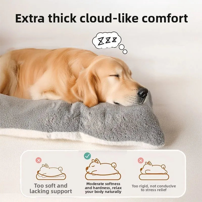 Golden Retriever sleeping on an extra-large, soft grey polyester dog bed for ultimate comfort and support.