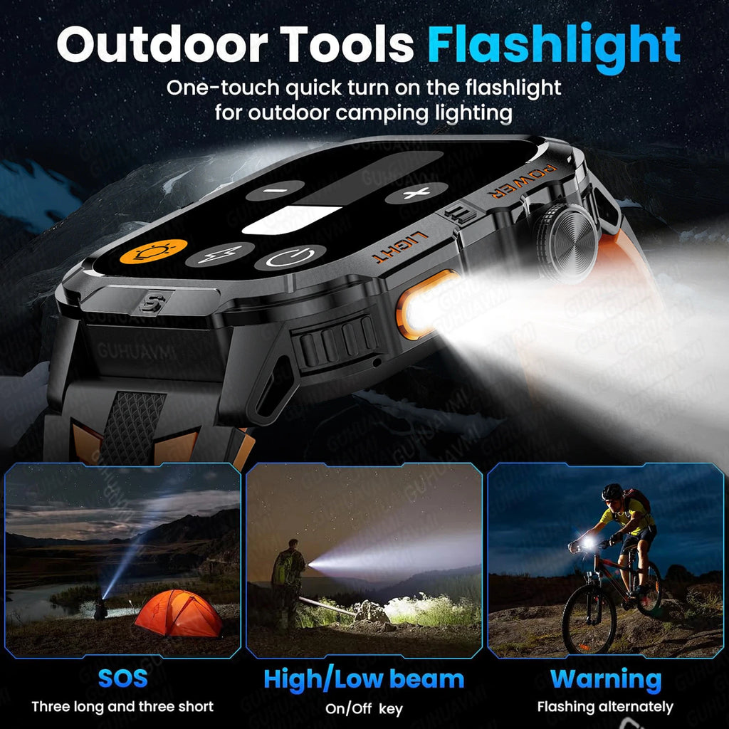 2026New Outdoor Military Men's Smartwatch, Equipped With GPS LED Lighting, Compass, Wireless Communication IP68 Waterproof Watch