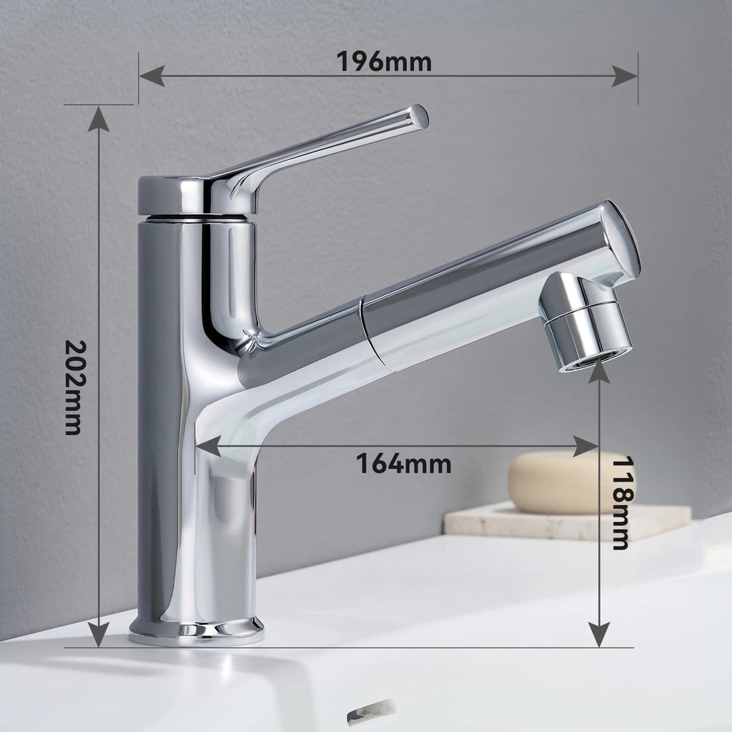 Sink faucet and 20.2cm tall sink basin, chrome-plated mixer for the sink with a shower, modern design
