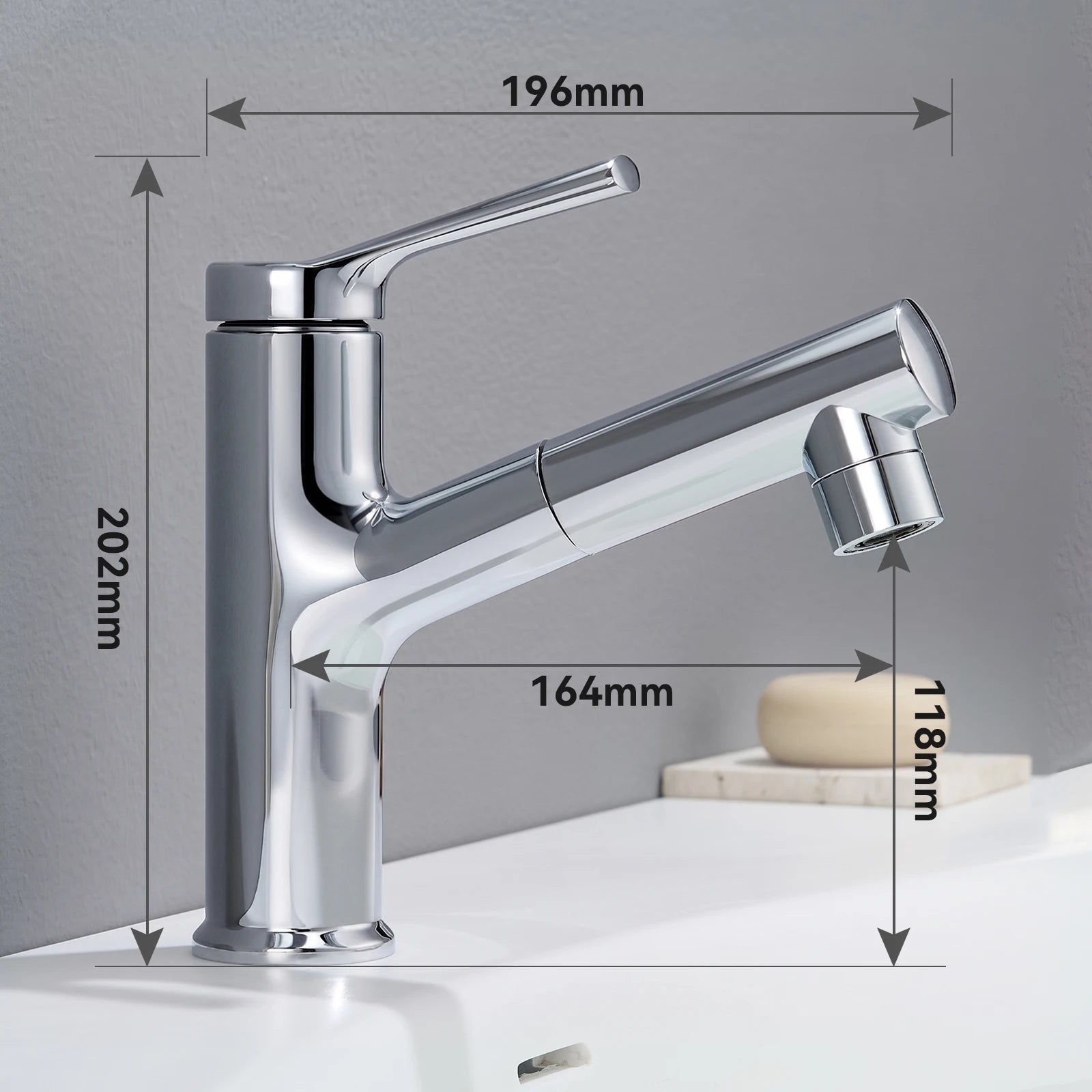 Sink faucet and 20.2cm tall sink basin, chrome-plated mixer for the sink with a shower, modern design