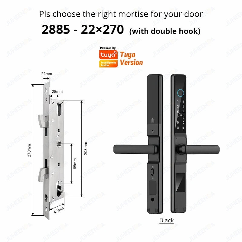 Tuya Wifi App Waterproof Smart Aluminum Door Lock Euro Double Hook Mortise Fingerprint Password Electronic Sliding Door Lock
