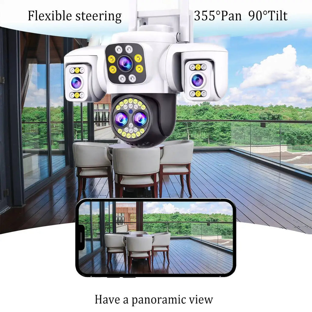 20MP Outdoors Wifi Camera 10K HD Three Screens Security PTZ IP Camera 10X Digital Zoom Lens Human AI Auto Detect Tracking Camera