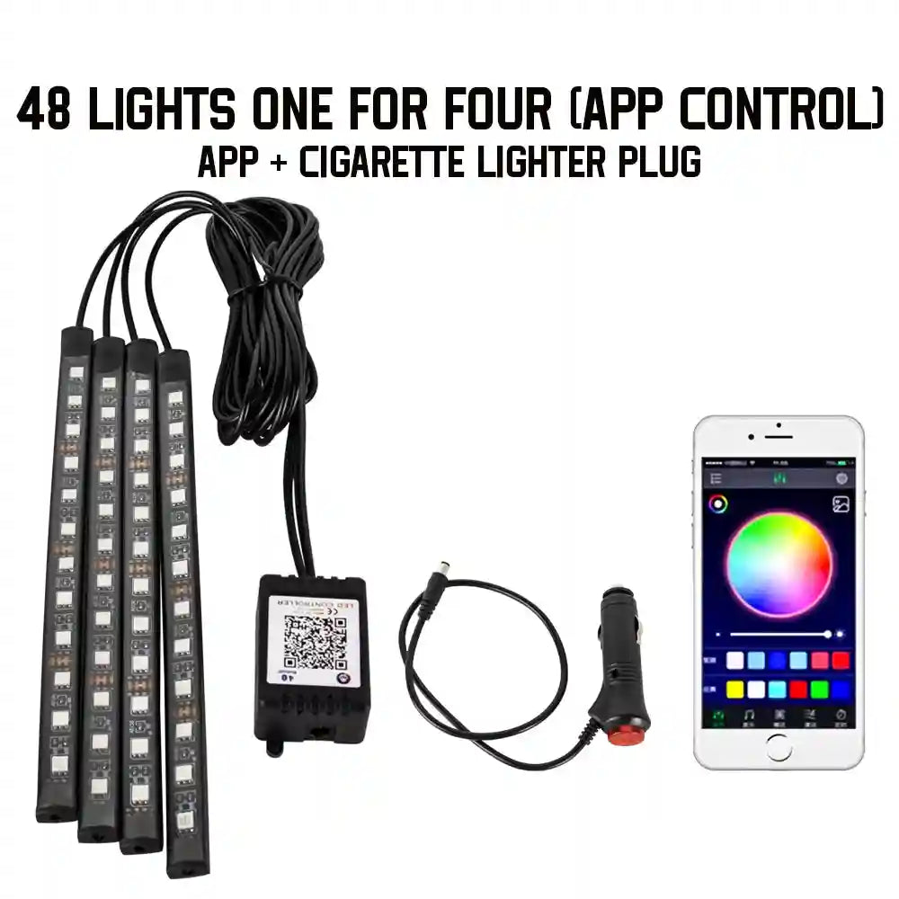 Tidesmit Car Interior LED Ambient Lights - App Controlled RGB USB Lighting 48LED APP Cig Tidesmit