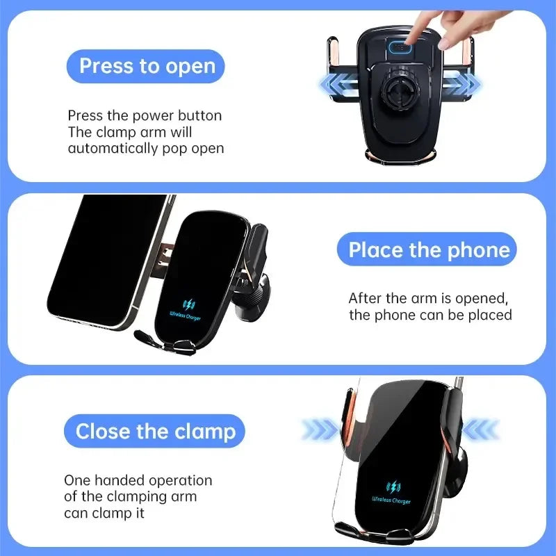 Wireless Car Charger Vent Mount - Qi Certified Fast Charging Tidesmit