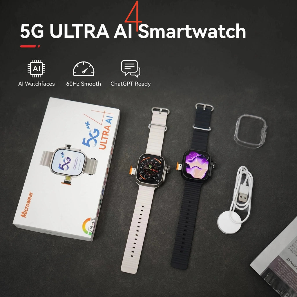 Microwear Ultra Ai4 Smartwatch 5G LTE Full Netcom Smart Watches With 180° Rotary Camera 500+ watchfaces free download GPS WIFI