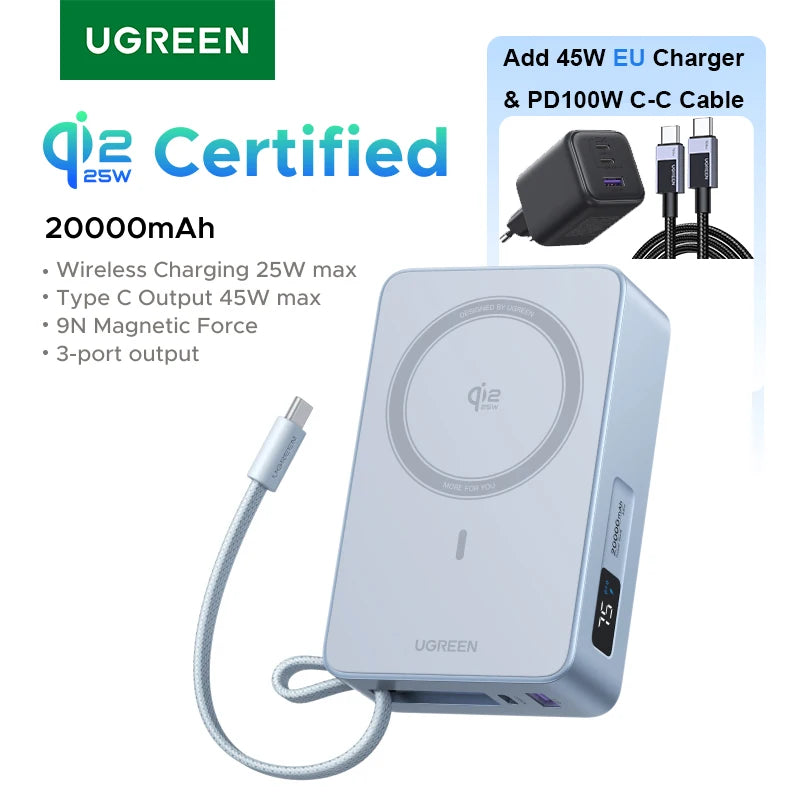 Magnetic 20000mAh Fast Charging Power Bank - PD USB-C Portable Charger 45W EU Bundle Tidesmit