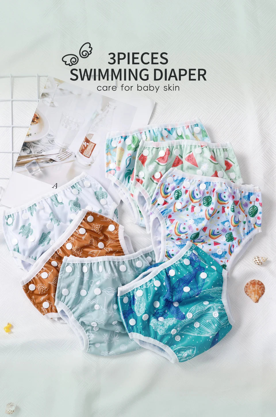 HappyFlute 3-Piece Mesh Cloth Inner Fabric Baby Swimming Diaper Reusable Adjustable 0-3 Years Summer Diaper