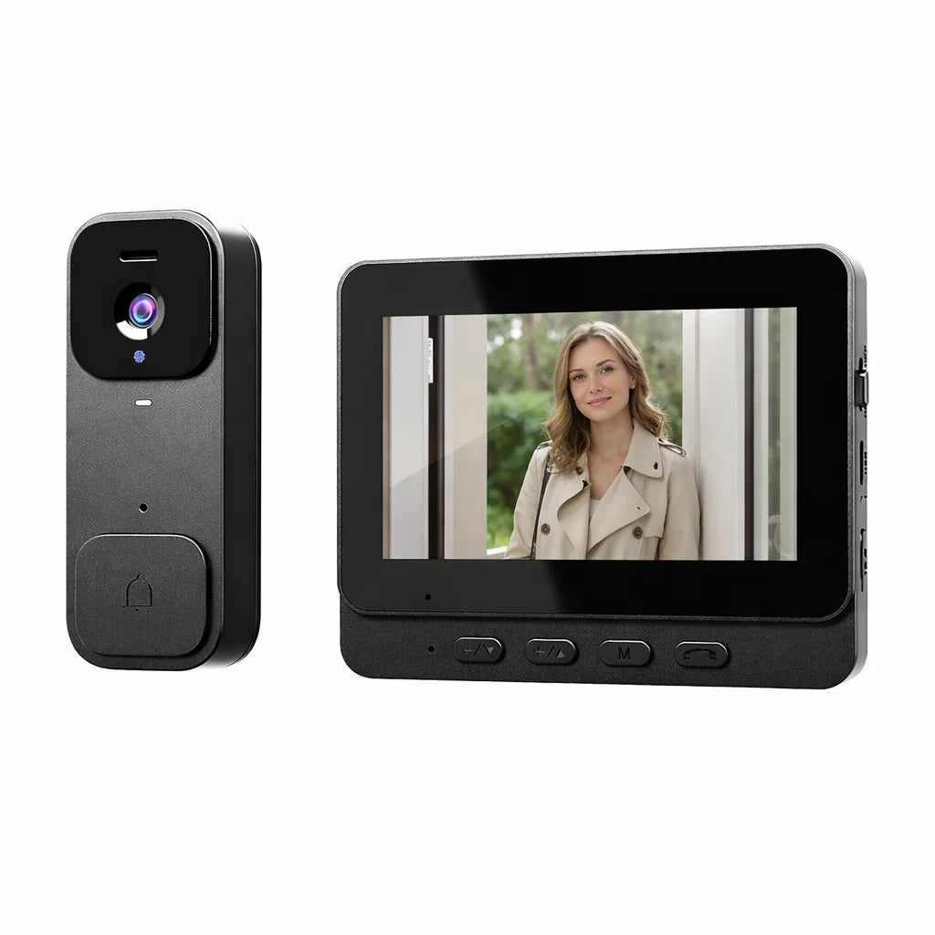 Smart Video doorbell Black 4.3 inch Monitor HD Night Vision Intercom with 64GB Storage card