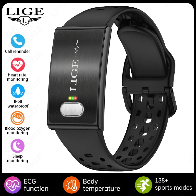 LIGE ECG HRV Health Smart Bracelet Heart Rate Blood Pressure Monitoring Body Fat BMI Body Temperature Fitness Tracker Smartwatch