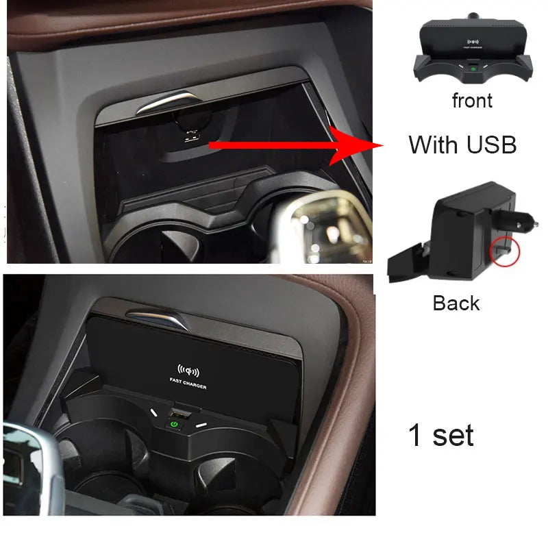 Wireless Charger for BMW X1 F48 & X2 F39 - 15W Fast Qi Certified Pad With USB Tidesmit