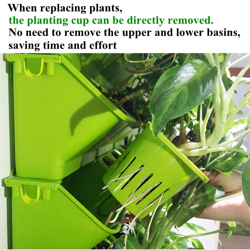 Light green wall planter module with two planting cups and removable cup insert