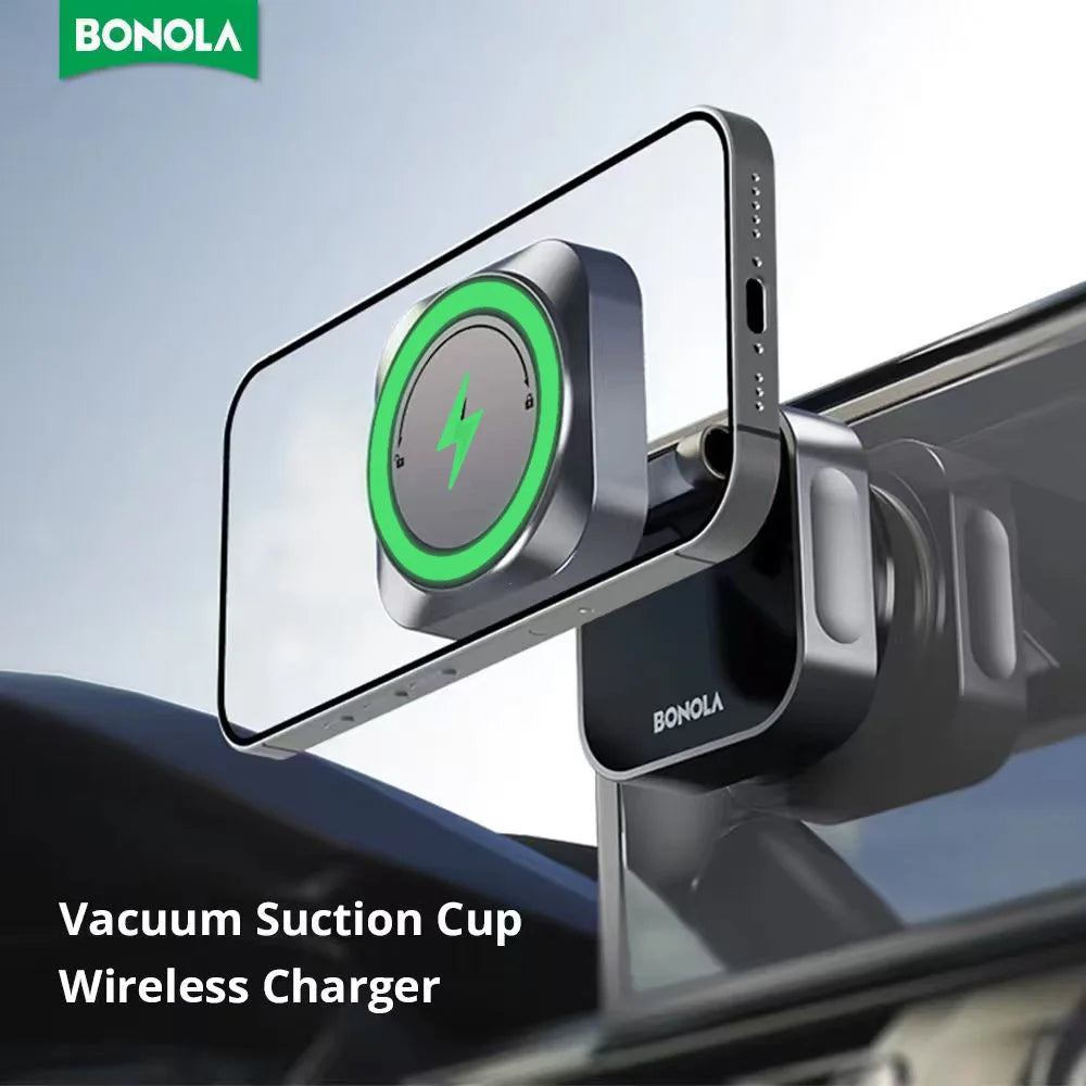 Bonola Suction Cup Car Wireless Charger Foldable for iPhone 17/16/15/Android 15w Magnetic Wireless Charging Vacuum Suction Stand