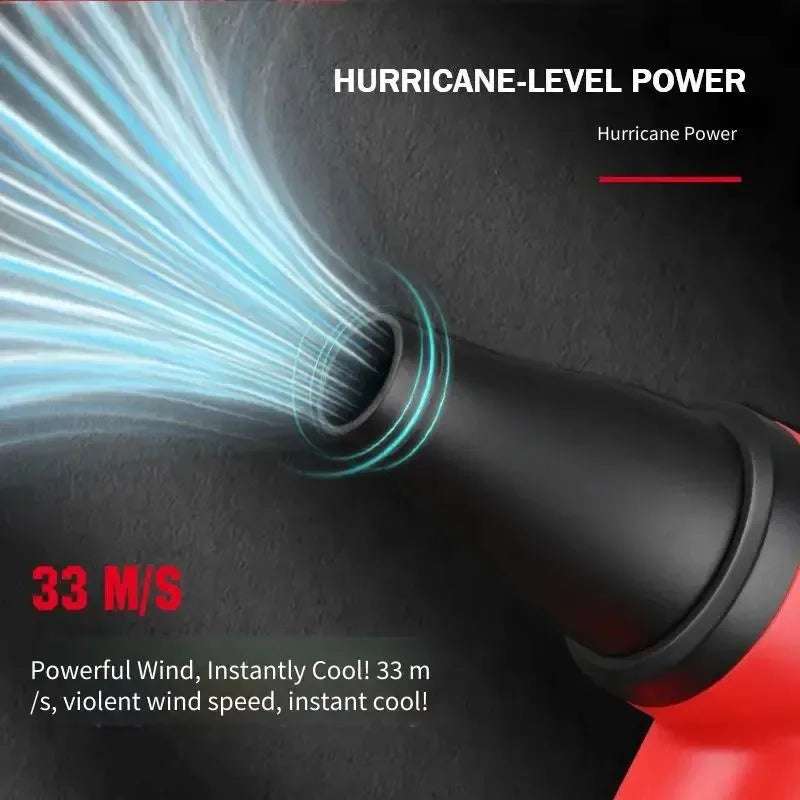WMARK cordless hair dryer nozzle in red/black with 130,000 RPM brushless motor, 33m/s powerful wind, and airflow.