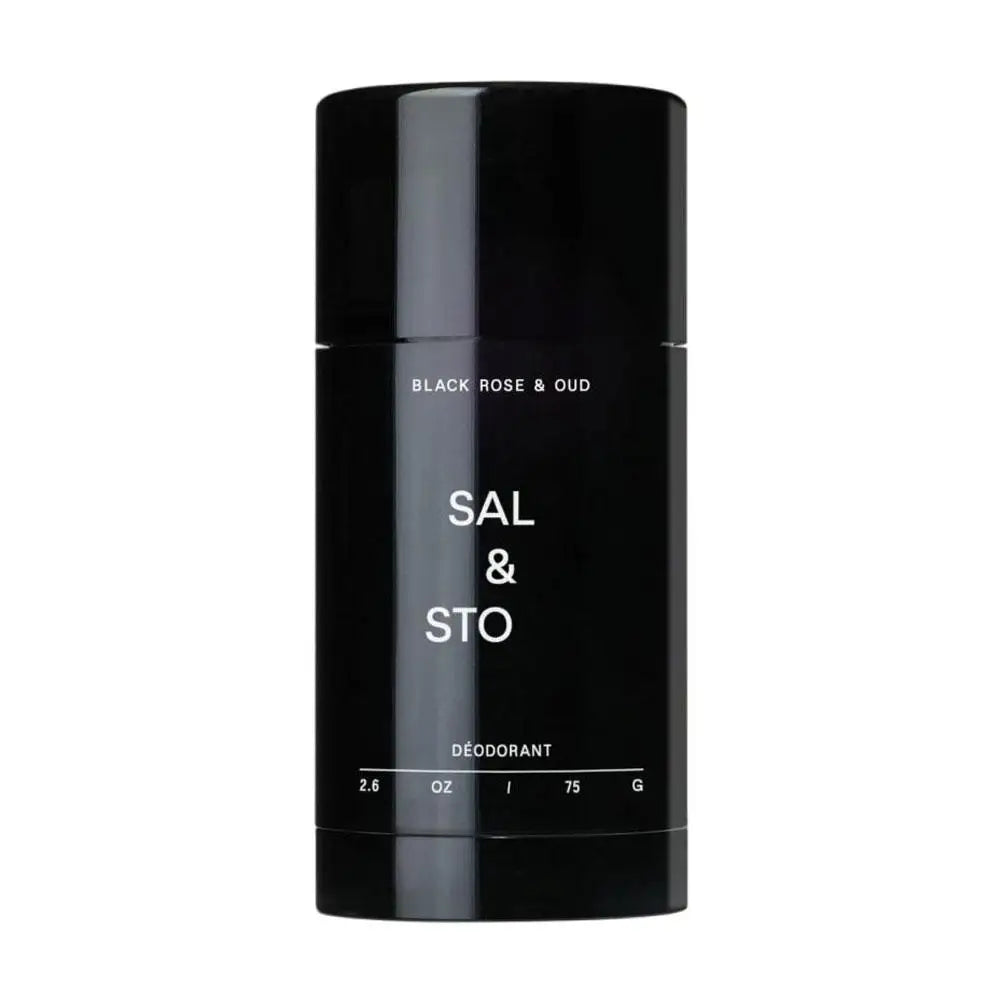 SALT & STONE natural deodorant stick in Black Rose, Oud, Neroli, and Basil scent for effective odor control.