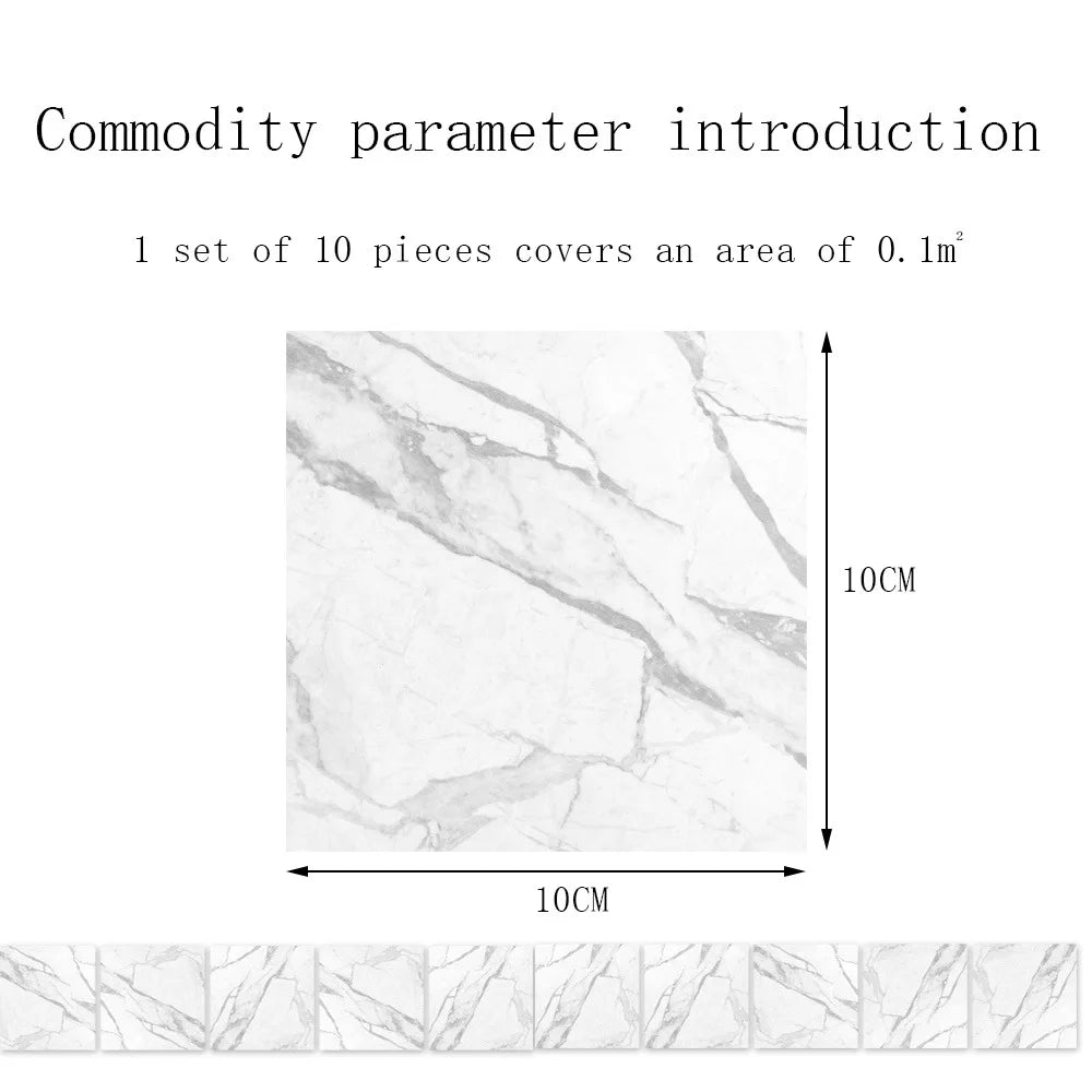 10pcs Crystal Tile Wall Stickers Self-Adhesive Kitchen Tiles PVC Backsplash Stickers Peel and Stick Bathroom Faux Stone Effect